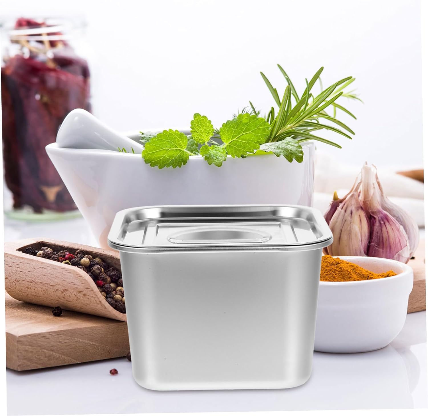 Condiment Pot Kitchen Seasoning Jar with Lid, Stainless Steel Large
