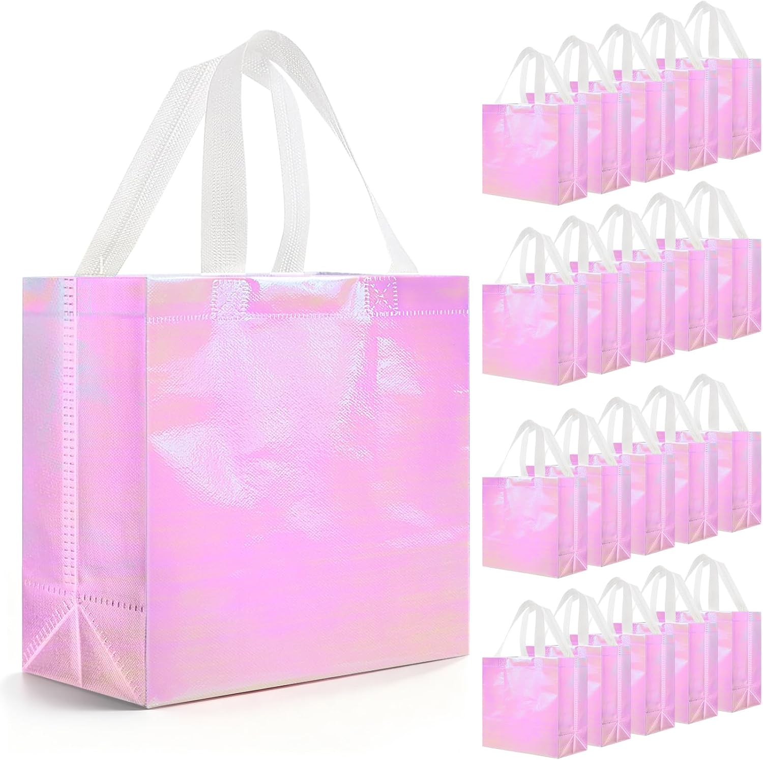 Eccliy 60 Pcs Reusable Gift Bags, Large, Holographic Pink