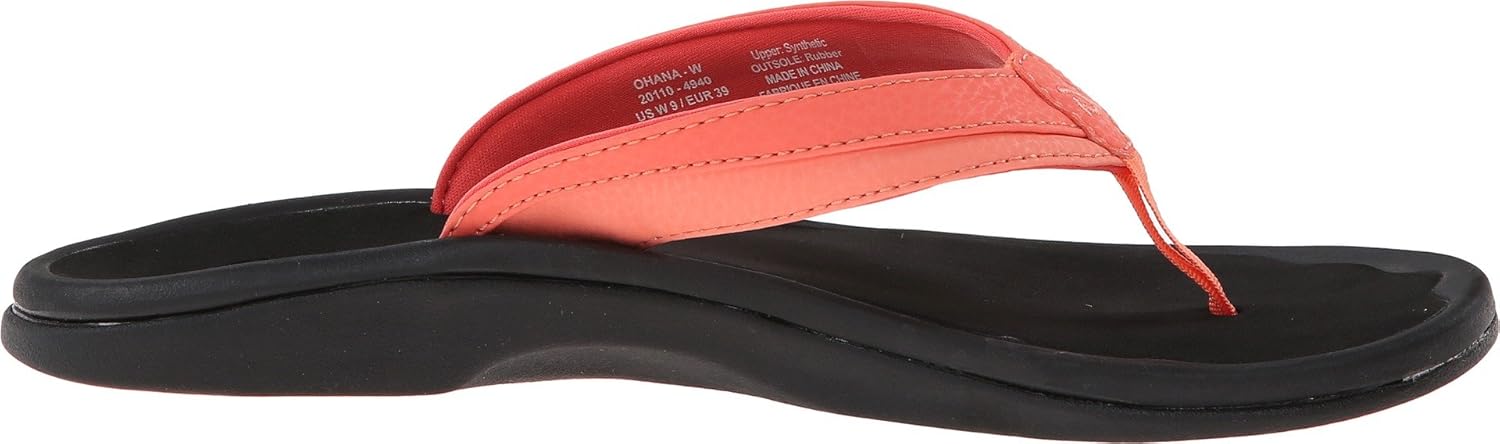 OluKai 'Ohana Women's Flip Flops Coral/Black - 5