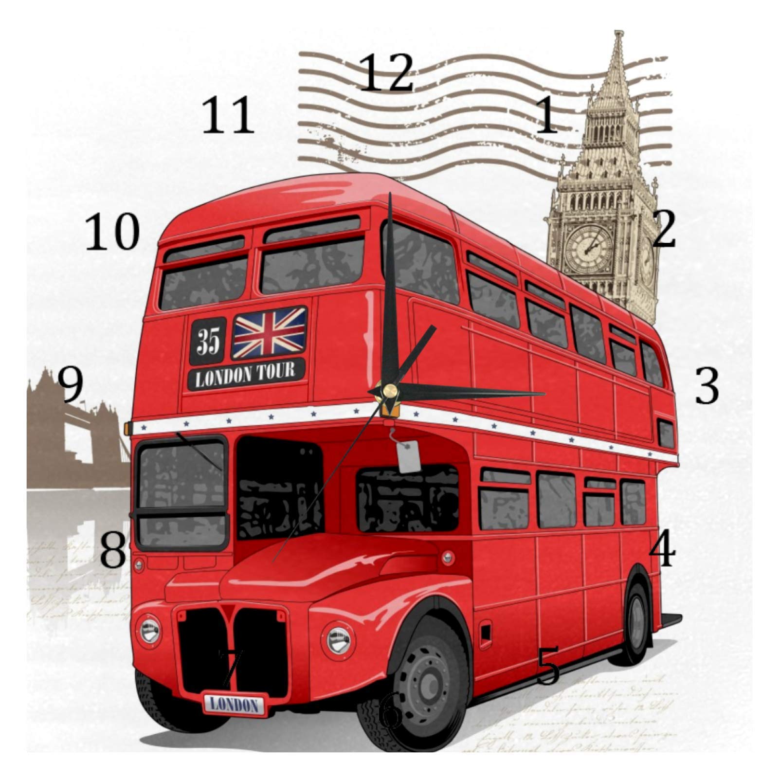 Horloge numérique Londres bus rouge silencieuse à piles décor maison
