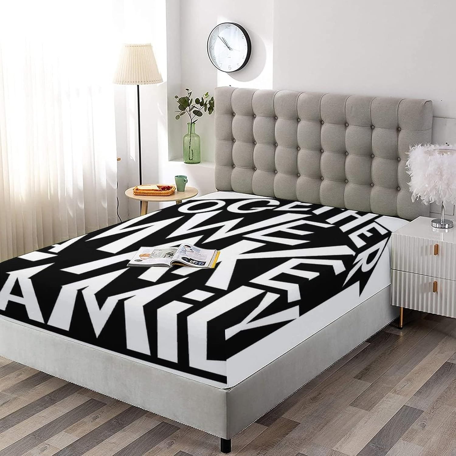 Decorative Bedding Sheet Set Twin XL Size, Family Deep Pockets Fitted Sheet & 2 Pillow Sham Set, Together We Make a Family Shaped as a House Print Microfiber 3pc Bed Sheets Set,for Mattress