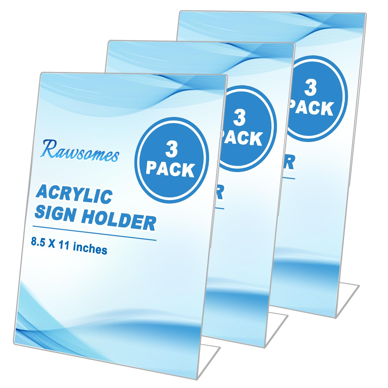 RawsomesAcrylic Sign Holders 8.5x11'' Clear Display Stand, Plastic Table Top Sign Holder, Ad Picture Frames,Photo Frame, Flyer Holder for Office, Hotel,Restaurant, Home, Store 3 Packs