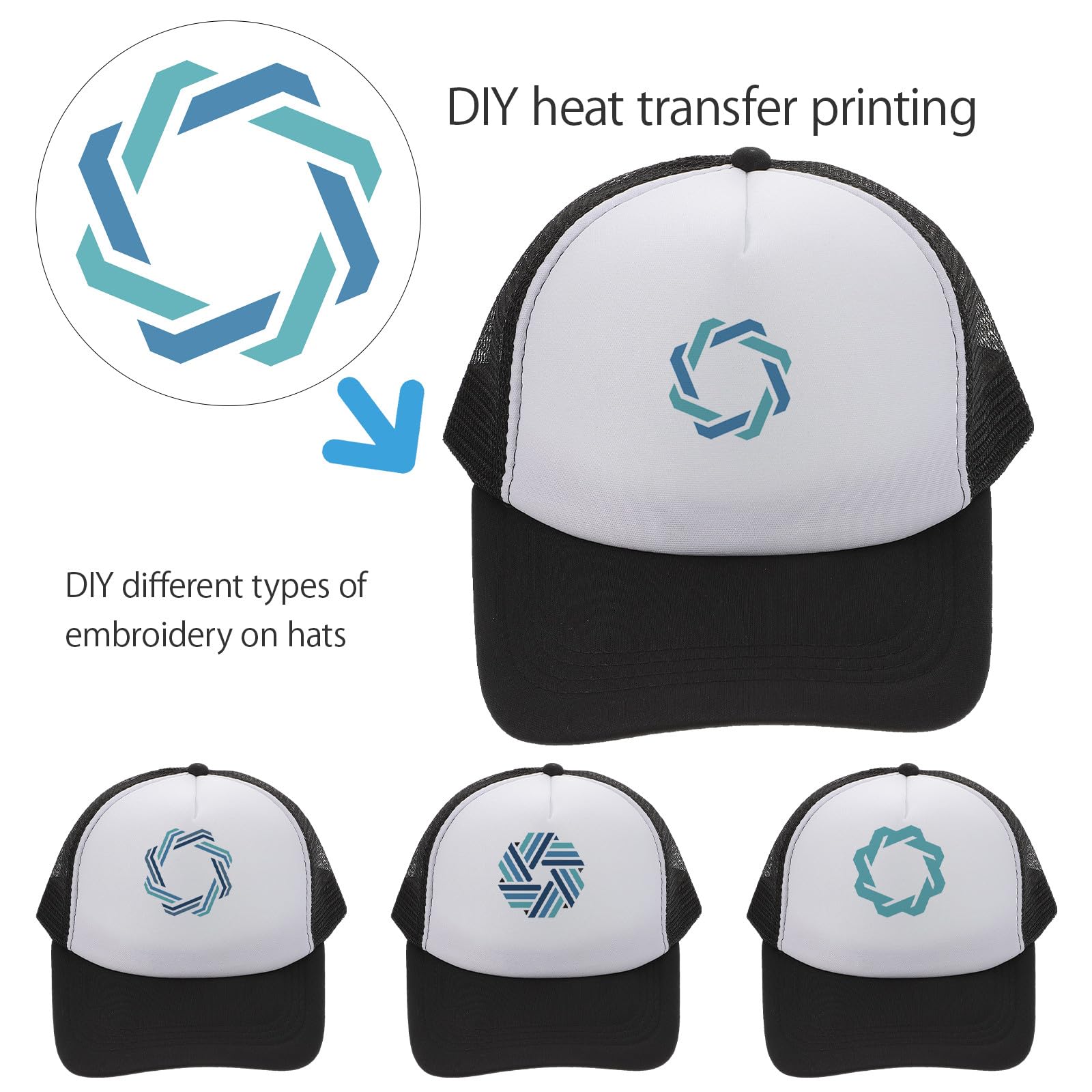 Angoily Poliéster Gorras de Béisbol Negro en Blanco, de Malla 10 | Sublimación y Serigrafía, Pack de 10 Piezas, Uso Diario y Exterior, Ajuste Unisex