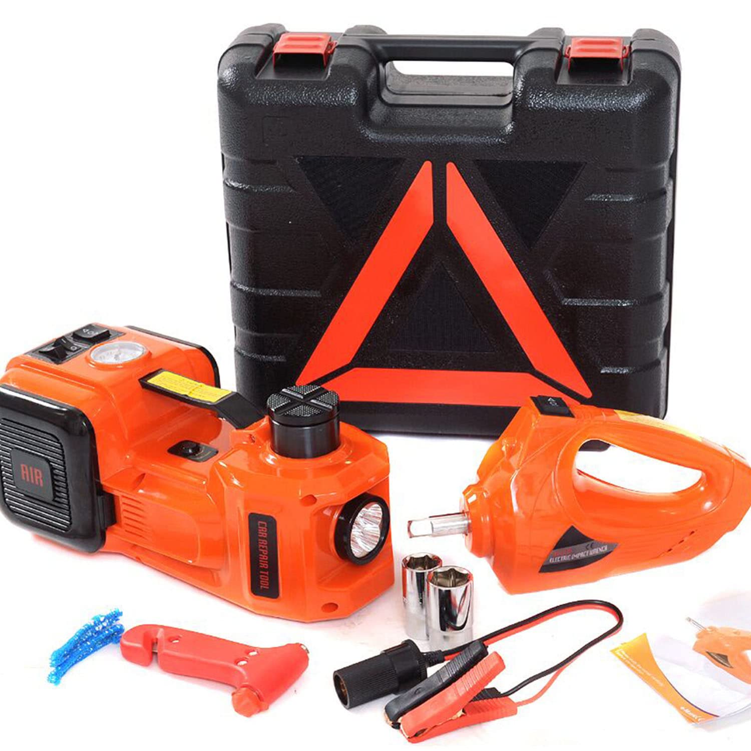 Kit martinetto per auto elettrico idraulico da 5 tonnellate 12V (intervallo di sollevamento: 6,1~17,7 pollici), con avvitatore a impulsi per kit di emergenza per riparazione auto SUV berlina MPV,5