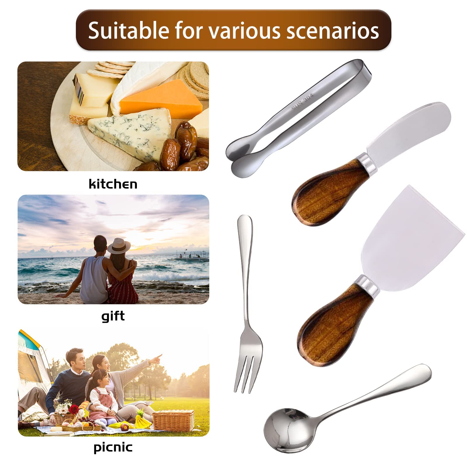 Accesorios de embutidos (20 unidades), esparcidores de queso para tabla de embutidos, mini cucharas de servir, tenedores y mini pinzas para servir, utensilios de charcutería para hacer mantequilla, 6