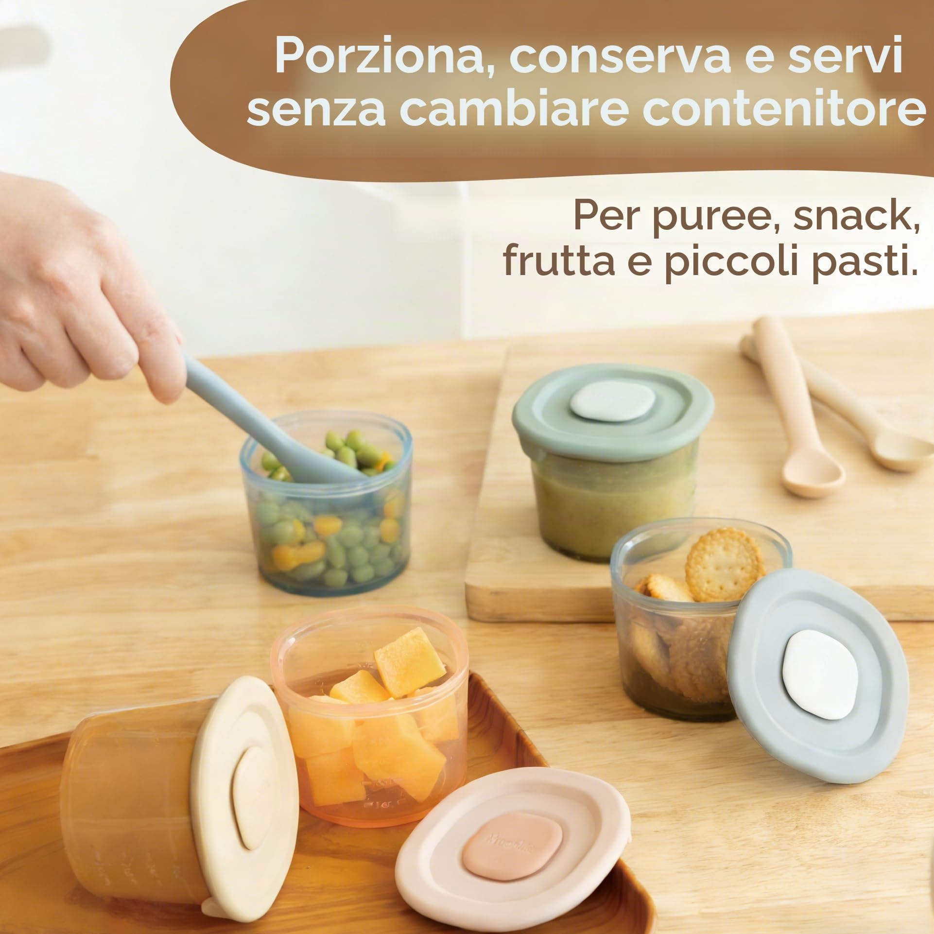 Moonkie Contenitori Pappa Neonati 120ml 6 Pezzi Vasetti Silicone Ermetici Senza BPA per Lavastoviglie Freezer Microonde