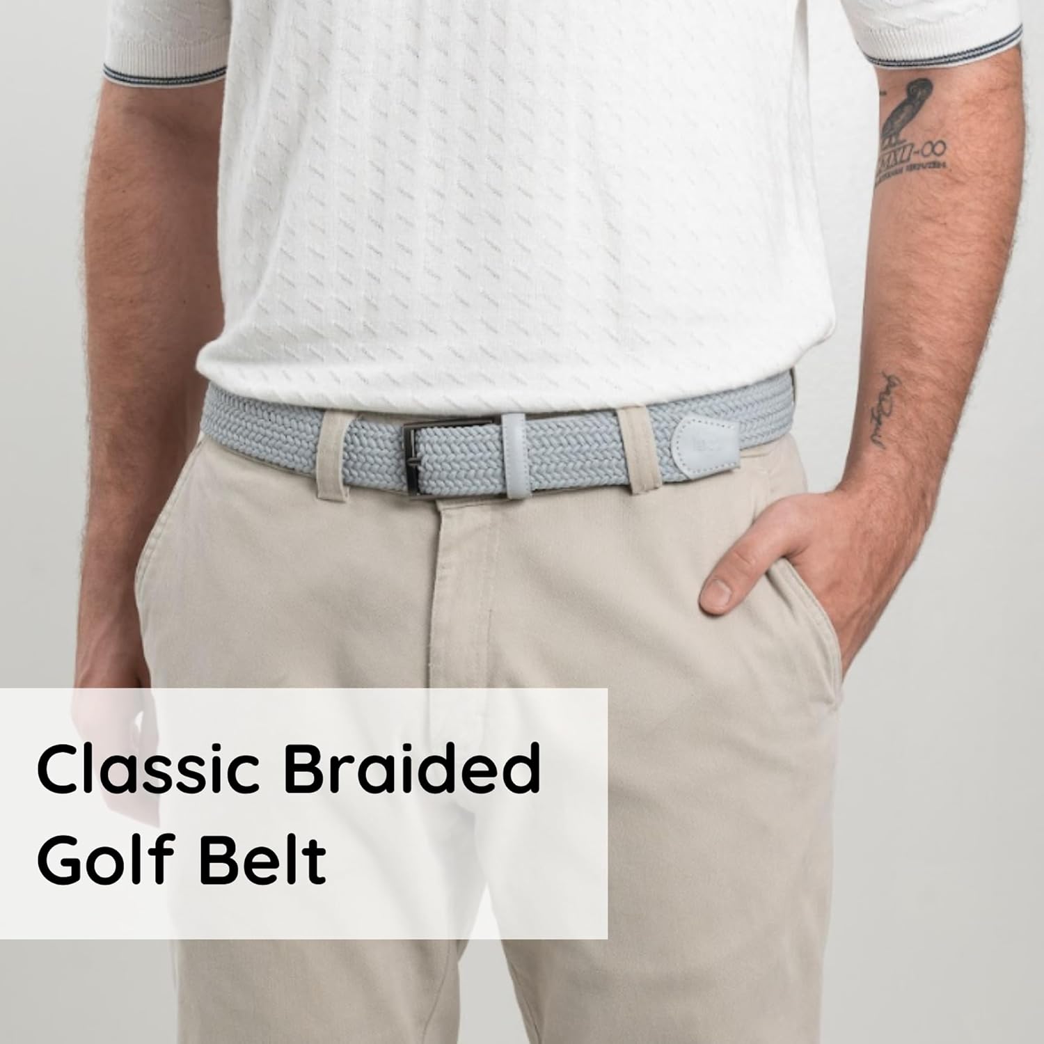 Golf Belts for Men - Classic Braided Belt for Jeans, Pants and Slacks, Gifts for Him (Grey) - Image 2