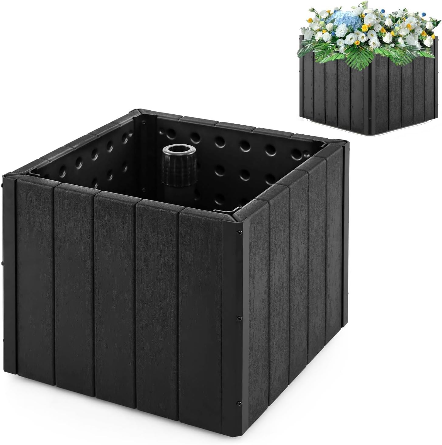 Tangkula Outdoor Umbrella Base, Decorative Flower Planter Box Patio Umbrella Stand, 88 LBS Capacity Fillable Market Umbrella Base w/Wheels, Portable Umbrella Pole Holder for Garden Deck Poolside