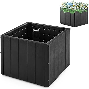 Tangkula Outdoor Umbrella Base, Decorative Flower Planter Box Patio Umbrella Stand, 88 LBS Capacity Fillable Market Umbrella Base w/Wheels, Portable Umbrella Pole Holder for Garden Deck Poolside