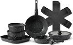 VEVOR 17 Piece Pots and Pans Set Nonstick, Detachable Handle Cookware, Space Saving Induction cookware Set, Kitchen RV Cooking Sets, with Frying, Sauce, Saute, Tempered Glass Lids, Oven Safe, White