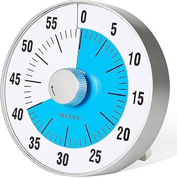 Secura 7.5-Inch Oversize Visual Countdown Timer, 60-Minute Kitchen Timer | Time Management Tool for Kids, Teachers and Adults Blue