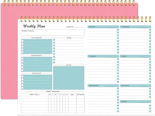 Planificador semanal, bloc de notas sin fecha, agenda semanal de objetivos, lista de tareas, calendarios, organizadores, rastreador de hábitos,