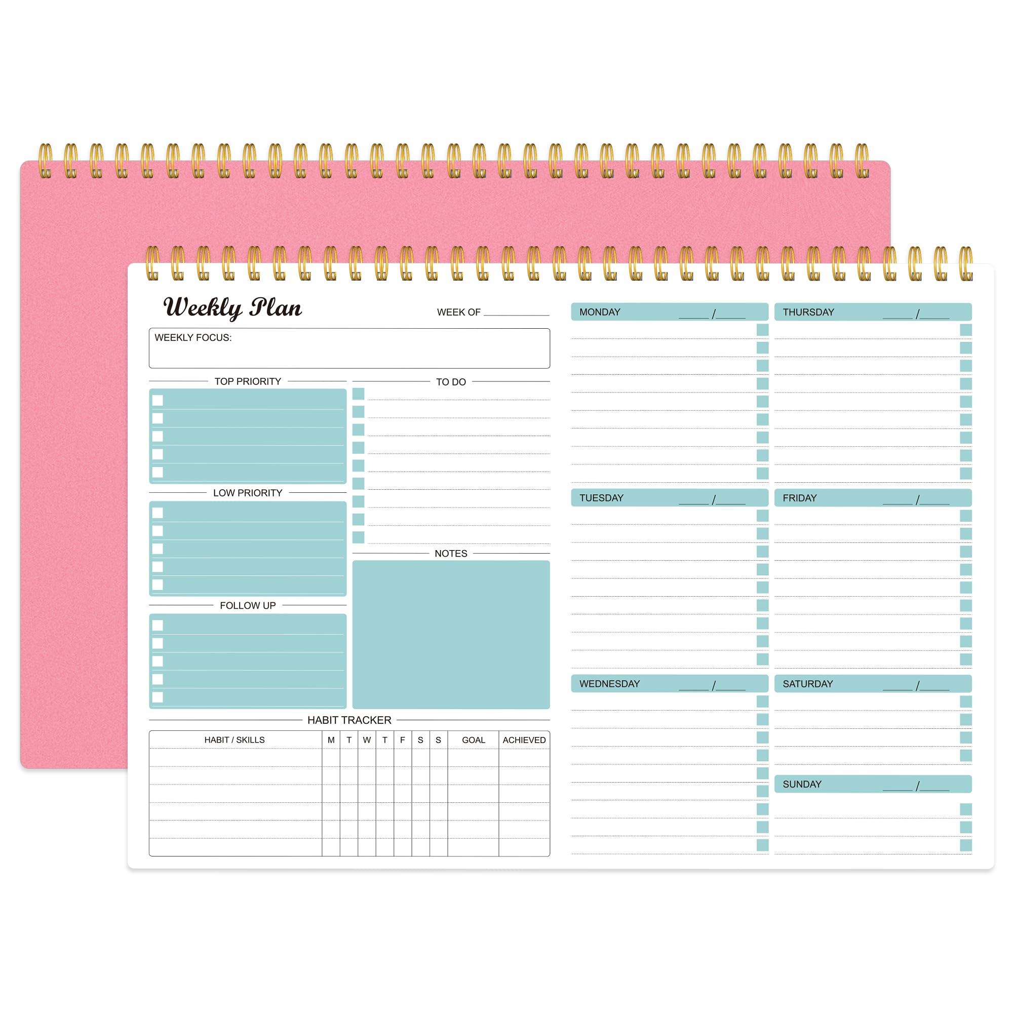 Weekly Planner Notepad Undated Weekly Goals Schedule Planner To Do List Notebook Planning Pad Calendars Organizers Habit Tracker Journal for Men & Women,52 sheets (8.5x12") (Blue) (1 Pack, Pink)