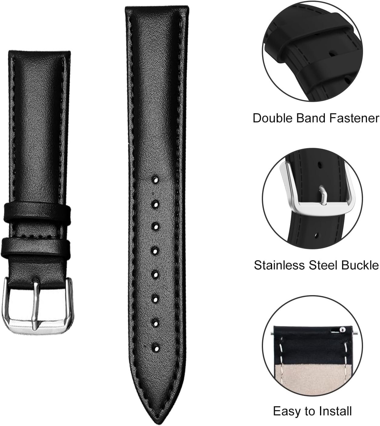 Leather Watch Bands Compatible with Garmin Venu 2S/Vivoactive 4S/Venu 3S/Vivomove 3S, 18mm Soft Genuine Leather Replacement Wristband for Garmin Forerunner 265S/255S/255S Music Women Men image 2