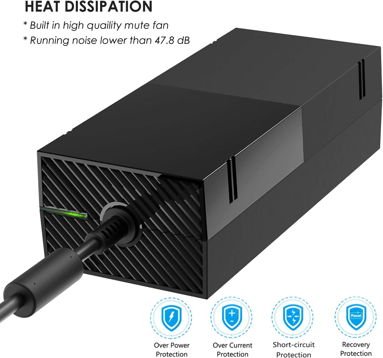 YCCTEAM Xbox One Power Supply Brick, Xbox One Power Brick with 100-240V AC Adapter Power Charger Box, Power Cord Accessory Kit Replacement for Xbox One