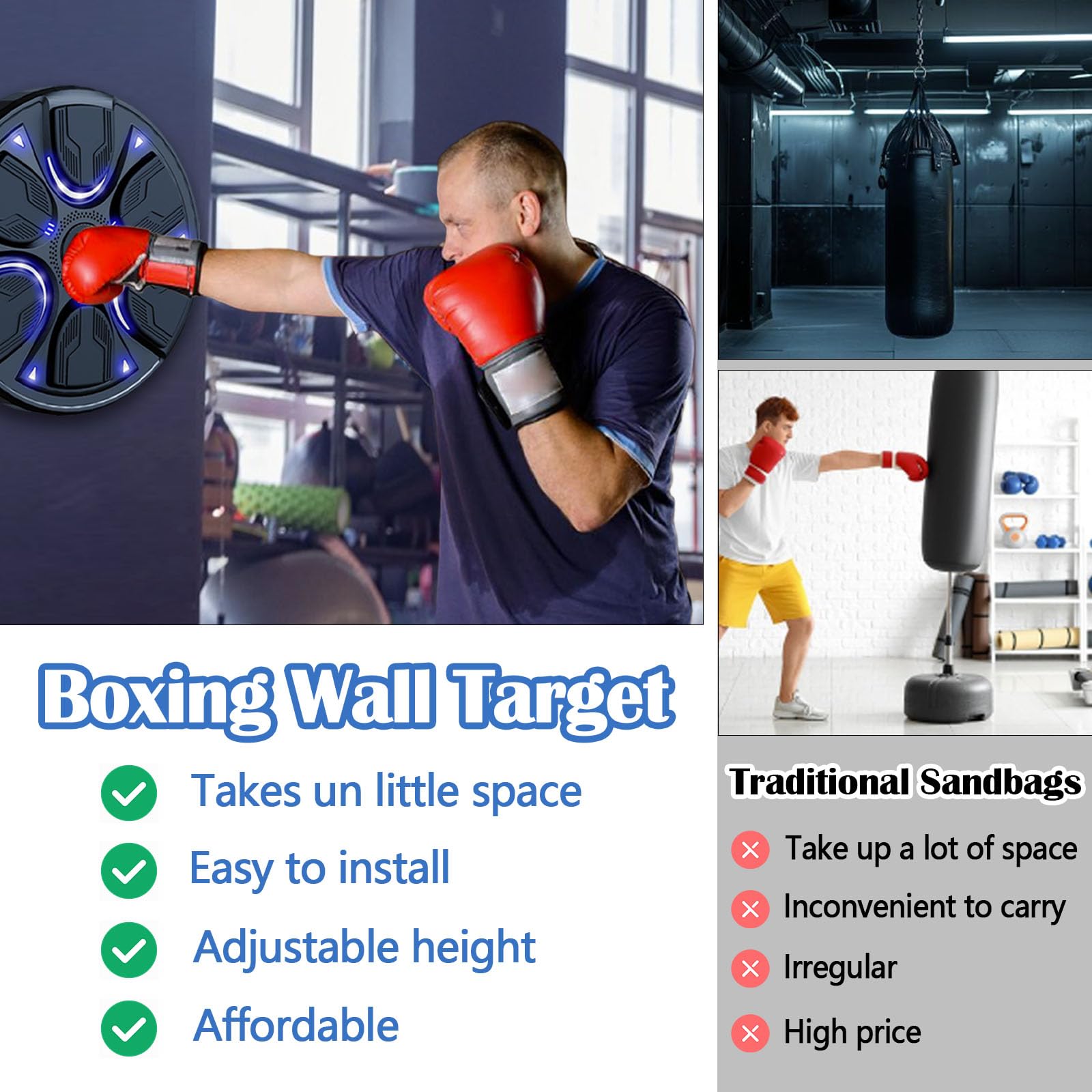 Macchina da Boxe Musicale, Intelligente Macchina Elettronica Allenamento Boxe Montata a Parete, Supporta Bluetooth, Regolazione Della Velocità, Macchina da Boxe Musicale con Guanti per Adulti