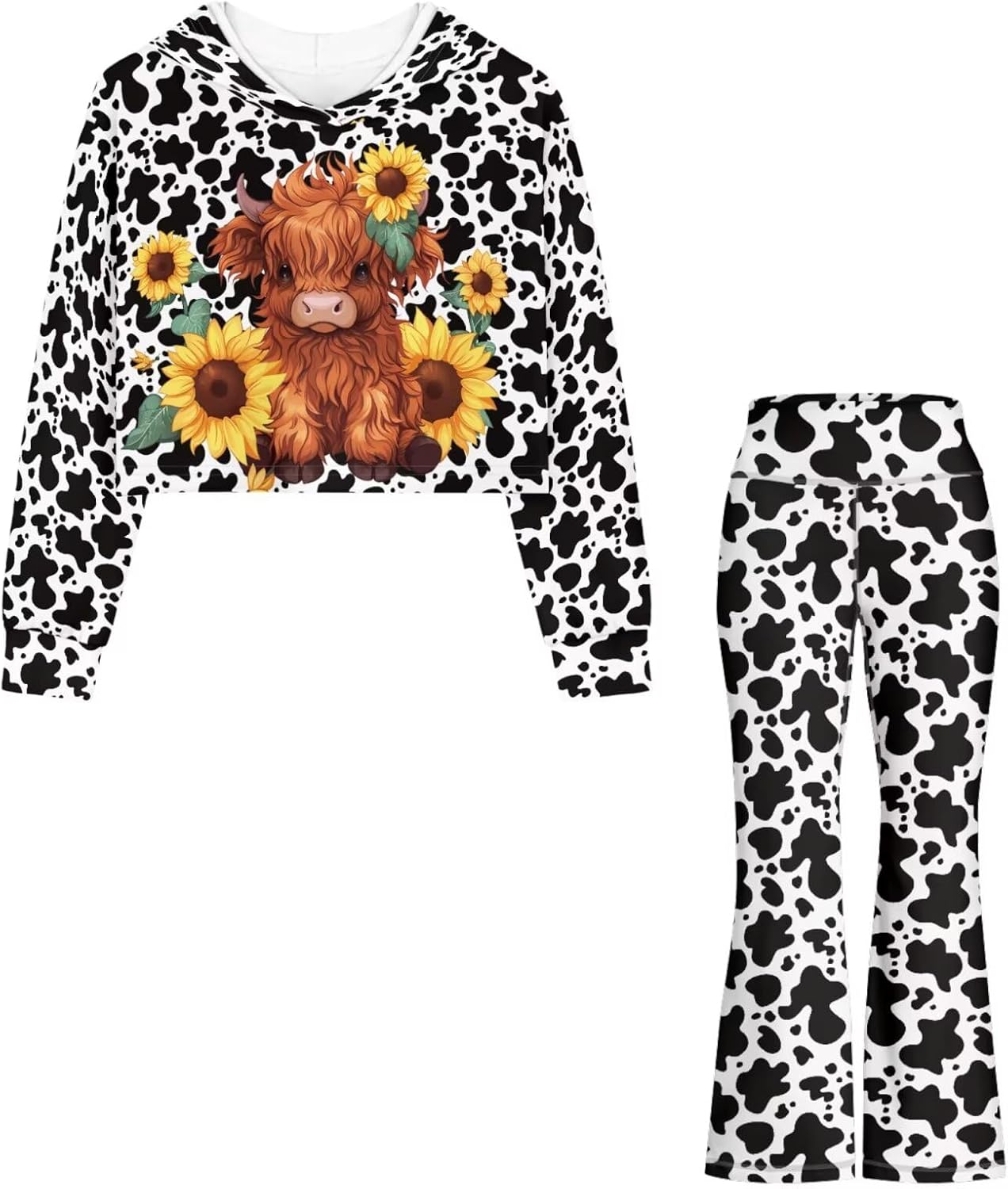 Girls 2 Piece Outfits Size 5-14 Cute Crop Top Hoodie & Flare Leggings Soft Cozy Sweatshirt and Yoga Pants Sets
