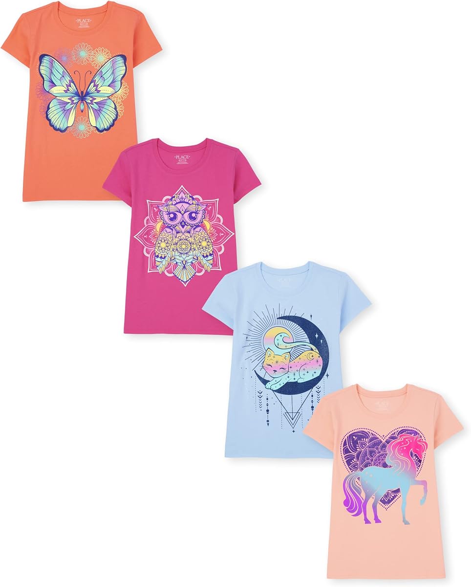 Tendencias para niñas,Camisetas gráficas de manga corta Icons,Paquete de 4