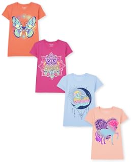 The Children's Place - Camisetas gráficas de manga corta para niñas, Tendencias, Iconos, paquete de 4