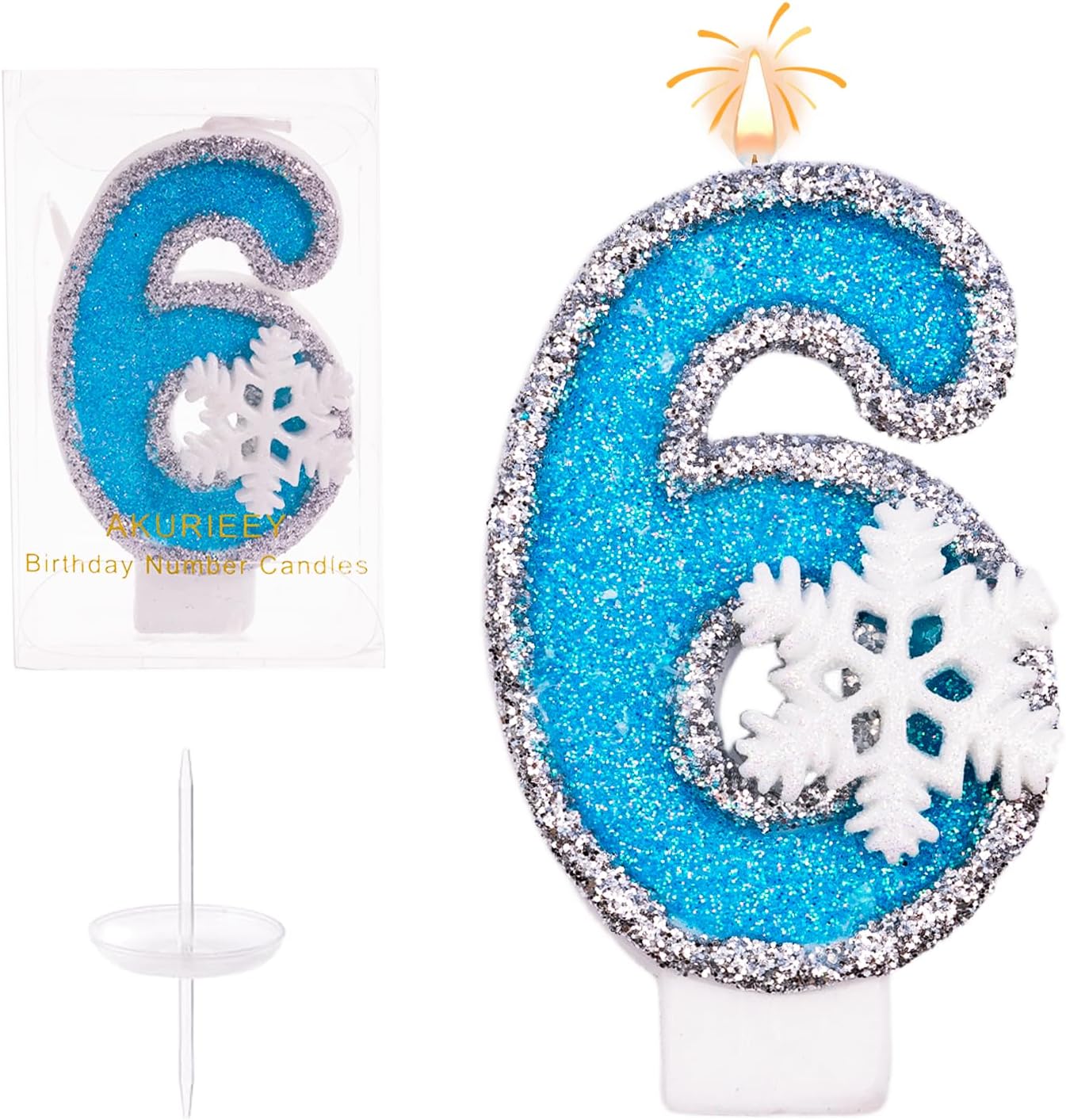 AKURIEEY Blue Snowflake Birthday Candles Frozen Themed Number 3 Candles for Cake Topper Cupcake Decorations Party Decor Anniversary Celebrations Supplies
