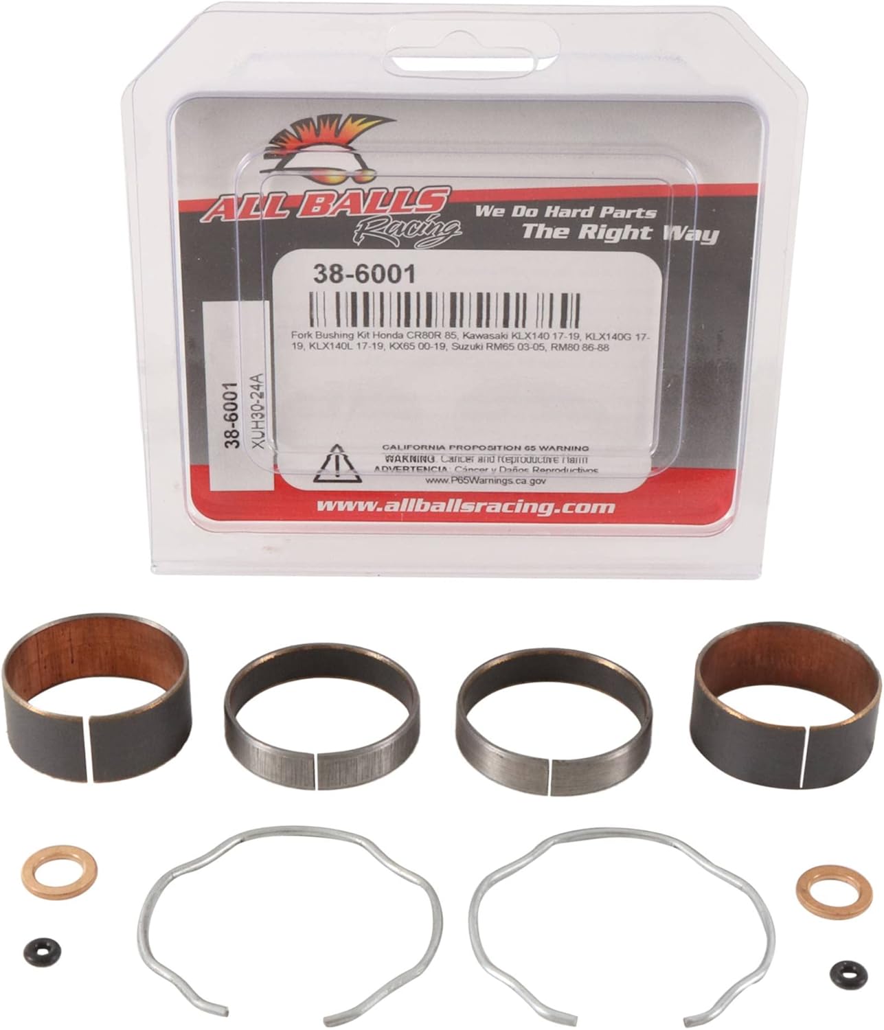 All Balls Racing Fork Bushing Kit 38-6001 Compatible with/Replacement for Honda CR80R 1985, Kawasaki KLX140 2017-2018, KLX140G 2017-2018, KLX140L 2017-2018, KX65 2000-2018