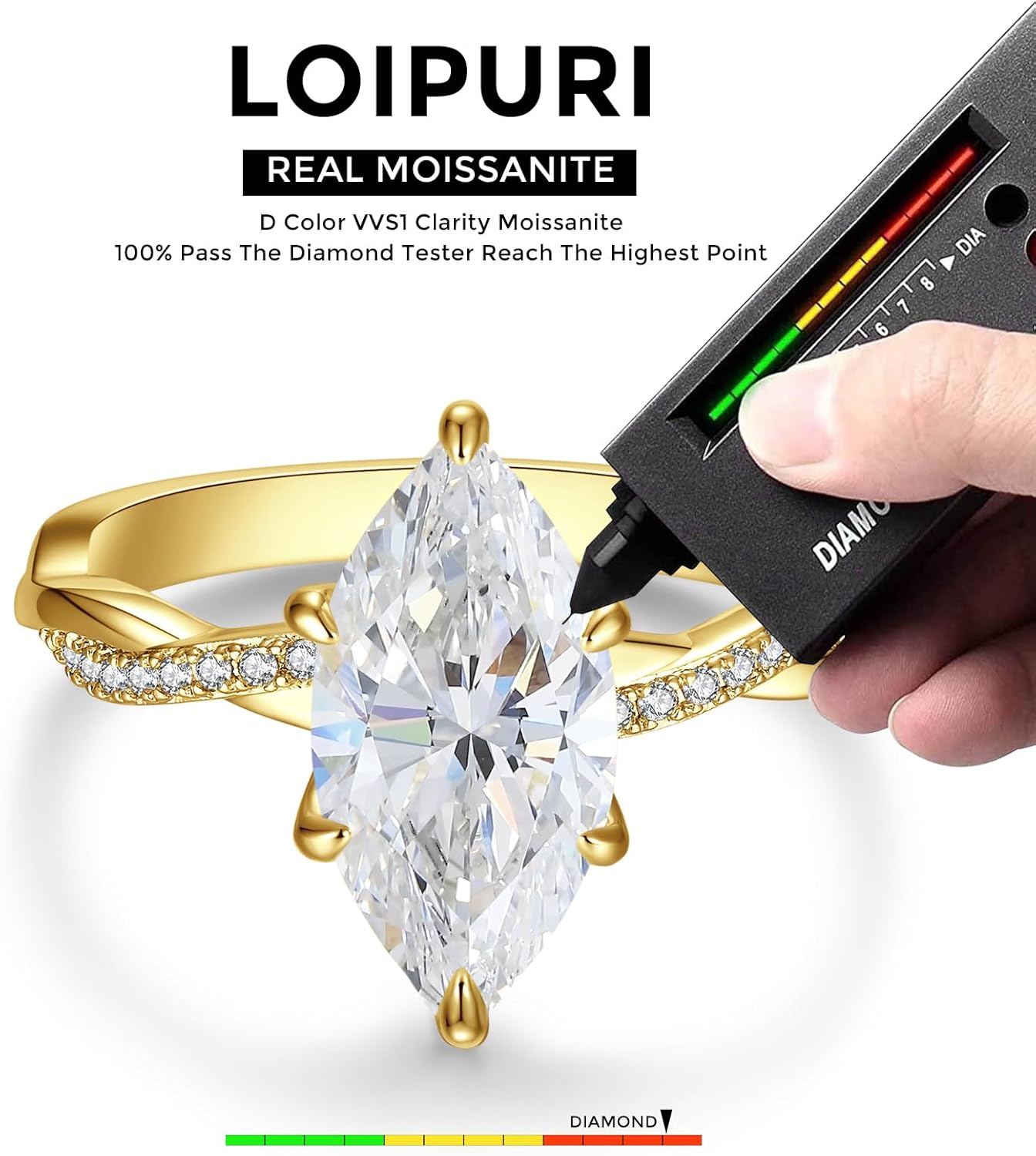 4CT Marquise Cut Moissanite Engagement Ring for Women, Moissanite Wedding Rings 14K Gold/White Gold Plated, Promise Travel Band for Anniversary, Size 5-10 - Image 6