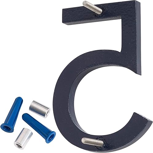 Miniatura 3 de Montague Metal Products MHN-12-F-NY1-5 Números flotantes modernos de aluminio cepillado sólido, 12 pulgadas, azul marino con recubrimiento en polvo