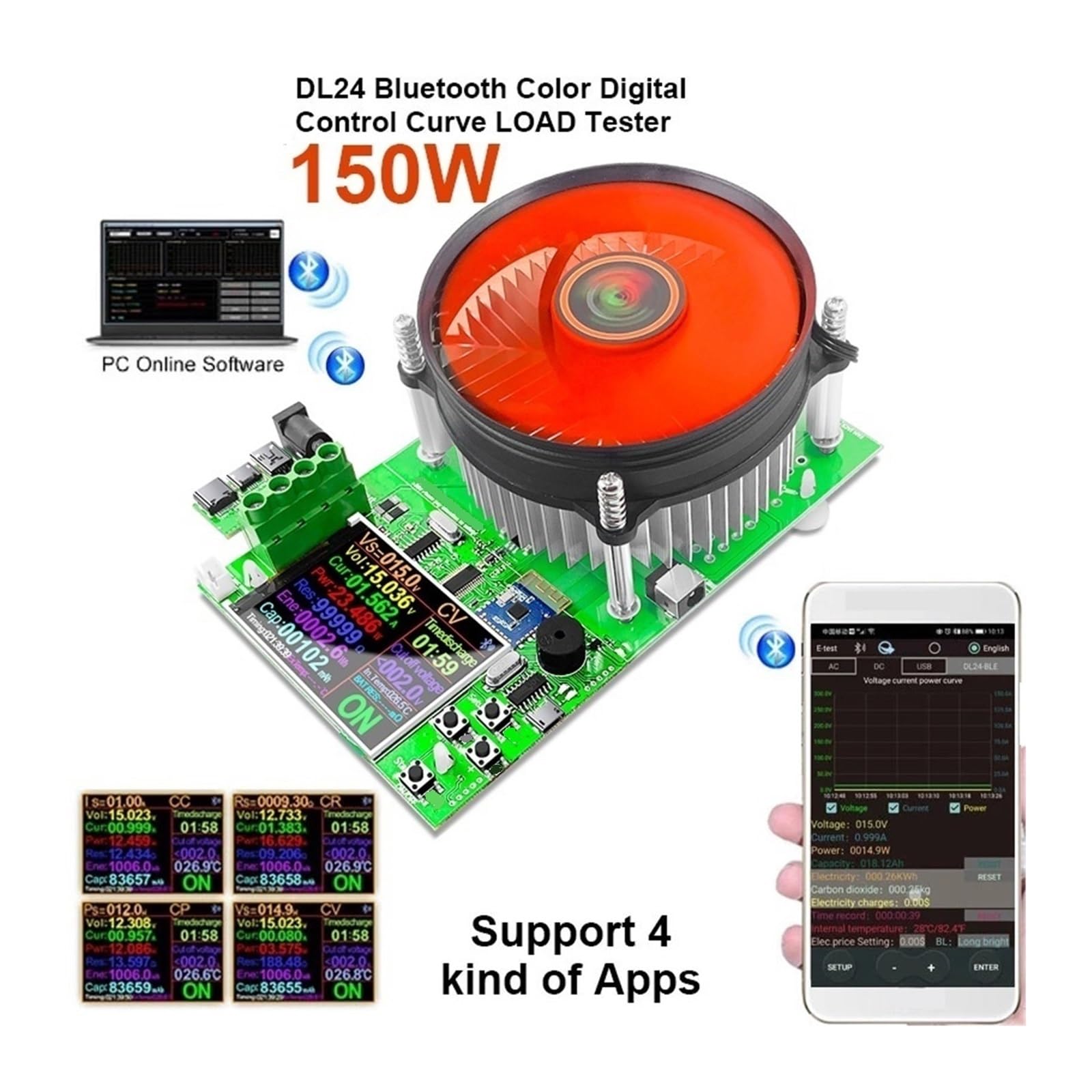 Comprobador De Pilas Probador de 4 Cables de Capacidad de batería de 150W y 20A, probador de Carga electrónica USB, Monitor de Descarga de Litio, comprobador de Fuente de alimentación