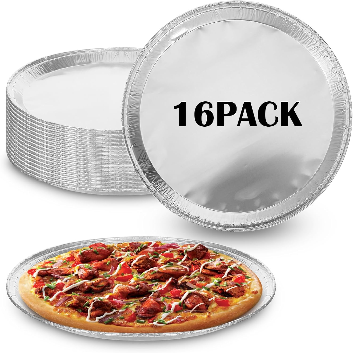 Kifmurase 16PCS Round Disposable Foil Pizza Pans, 12 Inch Focaccia Pan Large Serving Trays for Cake Bread, Large Size Chocolate Chip Cookie Cake Aluminum Tin for Freezer & Oven