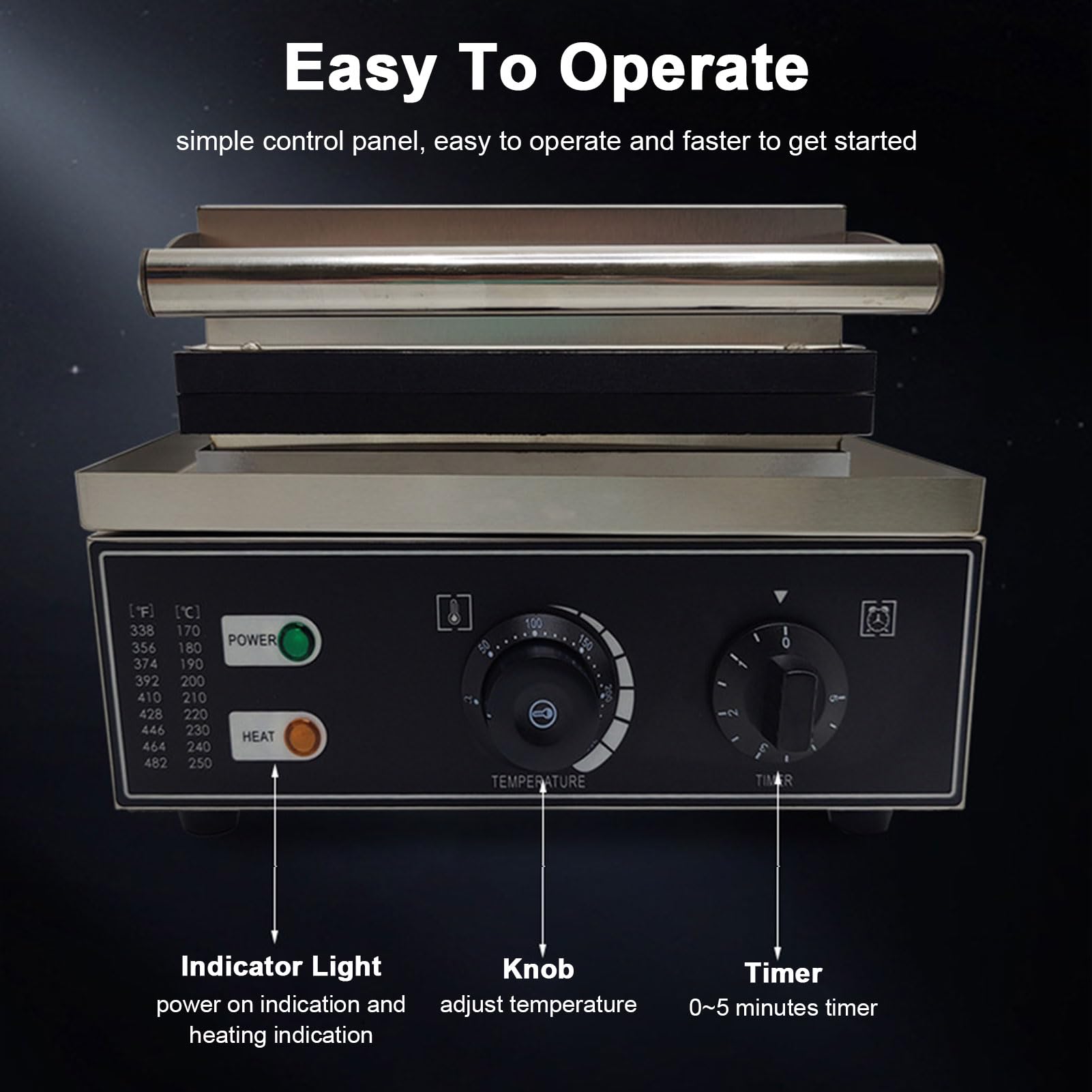 5-otworowa elektryczna maszyna robienia pączków, komercyjna maszyna do robienia pączków o mocy 1550 W z regulacją temperatury i timerem w zakresie 50–300 ℃, opiekacz do kanapek śniadaniowych