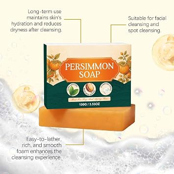 Persimmon Soap For Senior Odor Control, Handmade Deodorizing Persimmon Soap Bar for Old People Smell, Hydrating Body Wash Bar for Women & Men, for All Skin Types (1pc)