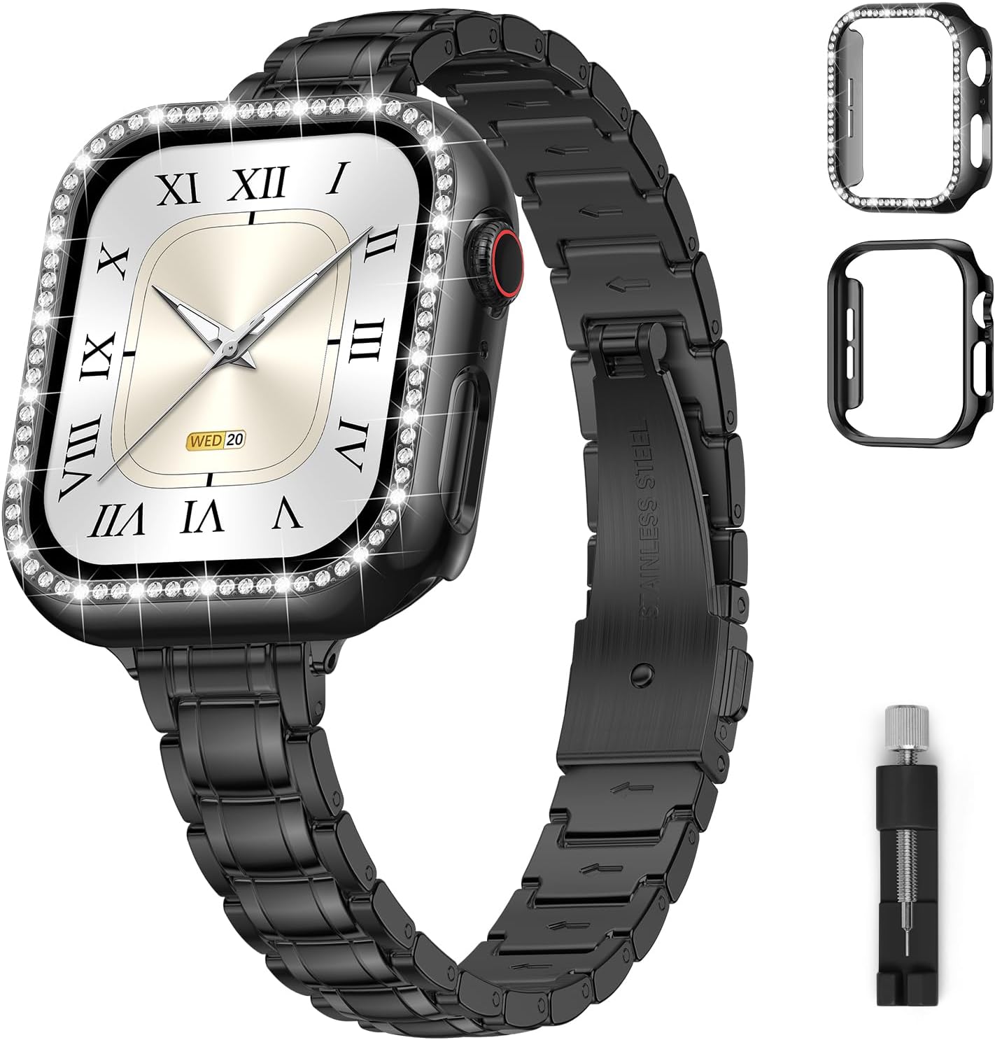 Slim Metal for Apple Watch Bands for Women 41mm,Thin Elegant Stainless Steel Dressy Wristband Business Strap for iWatch Bands with Protective Case Series 9/8/7,05-Silver/Gold