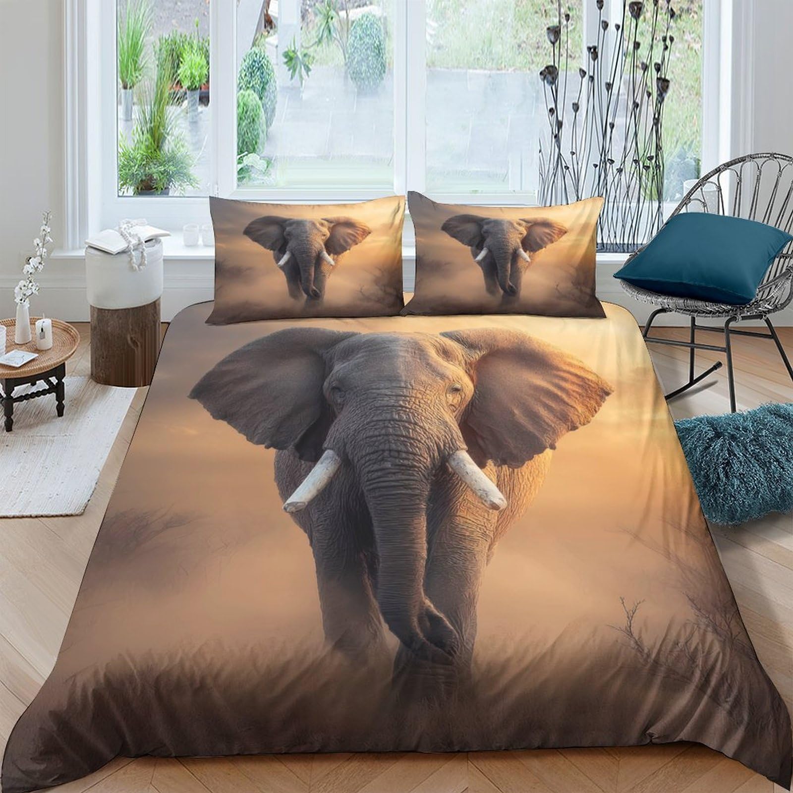 Ctjqhvkz Style-7 3D Printed Elephant Safari Fitted Sheet Microfiber Soft Anti-Slip Savannah Bed Cover For Bedroom Dorm Decor Single（135X200cm）