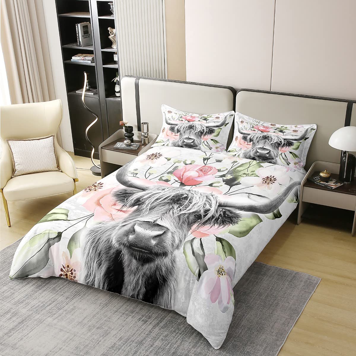 Hochland Kuh Bettbezug 155x220cm - Rustikale Cowboy Design Baumwolle Bettwäsche Für Kinder & Teens