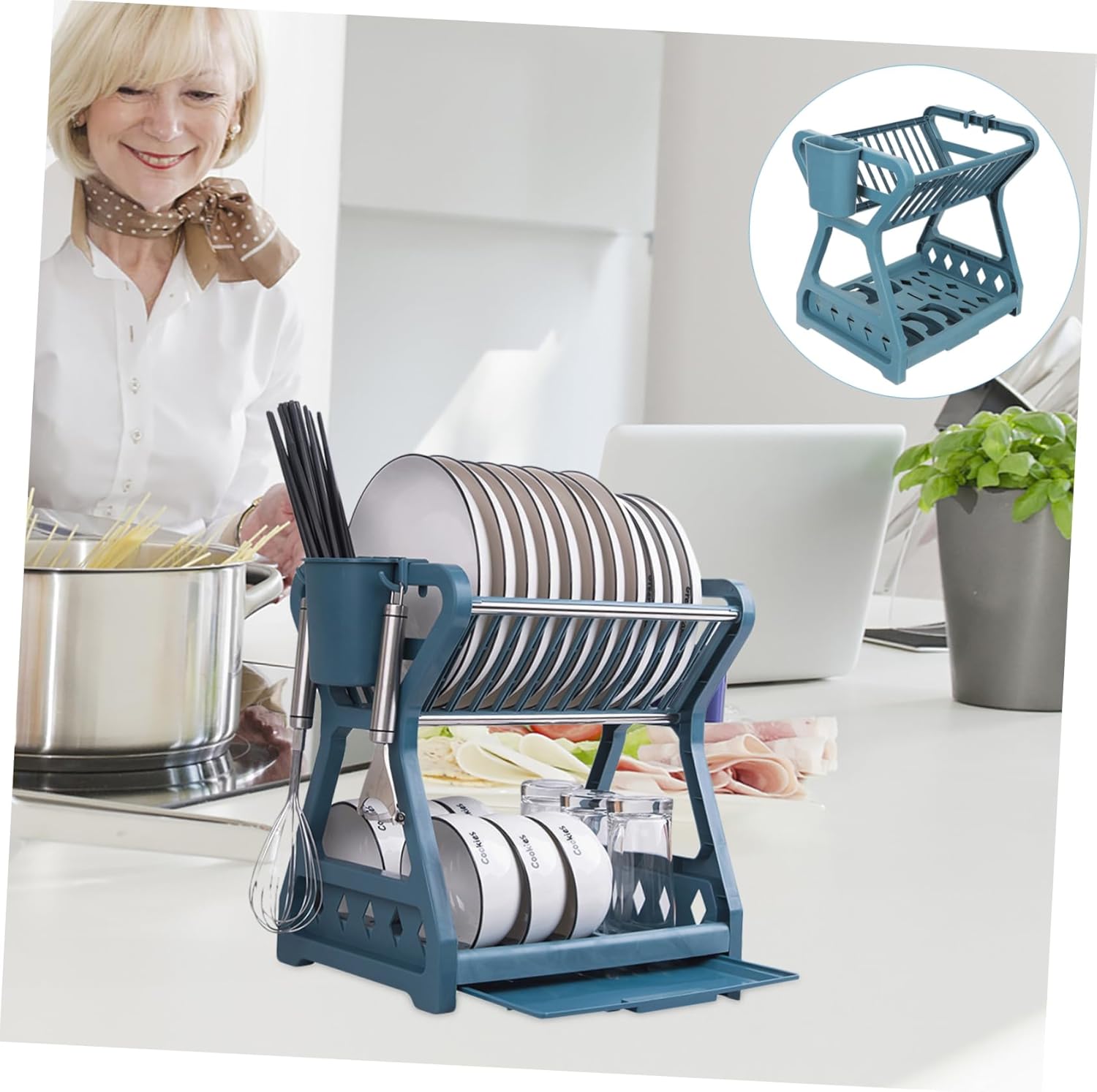 Cabilock Multi-Tier Dish Rack for Kitchen Counter Adjustable Utensil Holder Dish Drainer Food-Grade Stainless Steel Space-Saving Storage Solution for Home and Kitchen