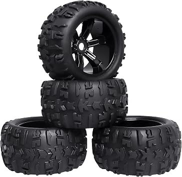 Pre-Glued Monster Truck Wheels and Tires with 17mm Hex Hubs for 1/8 Scale Brushless Traxxas E-Revo Maxx Redcat Landslide XTE 4PCS