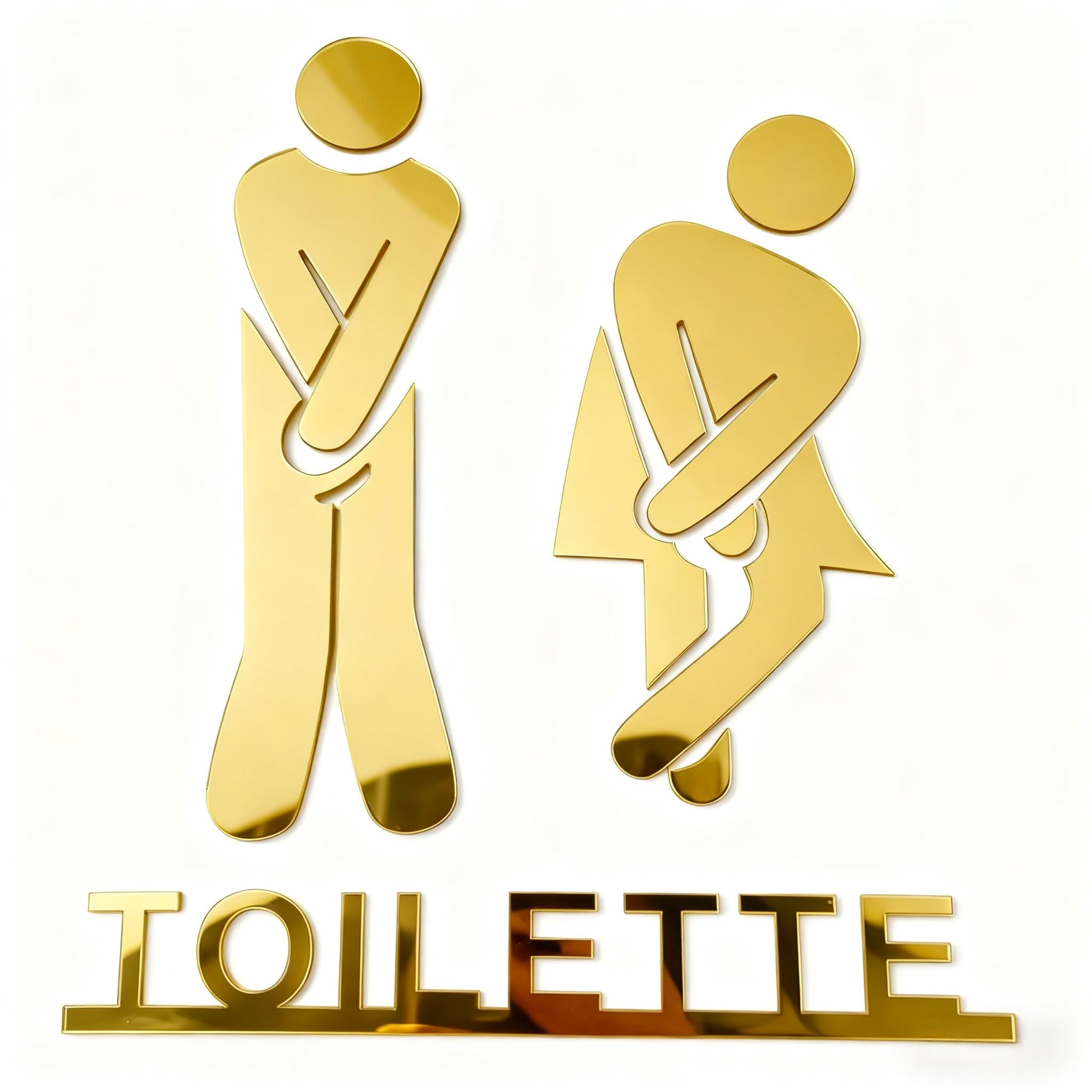 Toilet Signs for Door, Bathroom Door Sign, Self Adhesive Gold Acrylic WC Restroom Signage MINWEGI Modern Aesthetic Design for Hotel, Office & Home Use, 1 Pcs Set (Gold, 18x14cm)