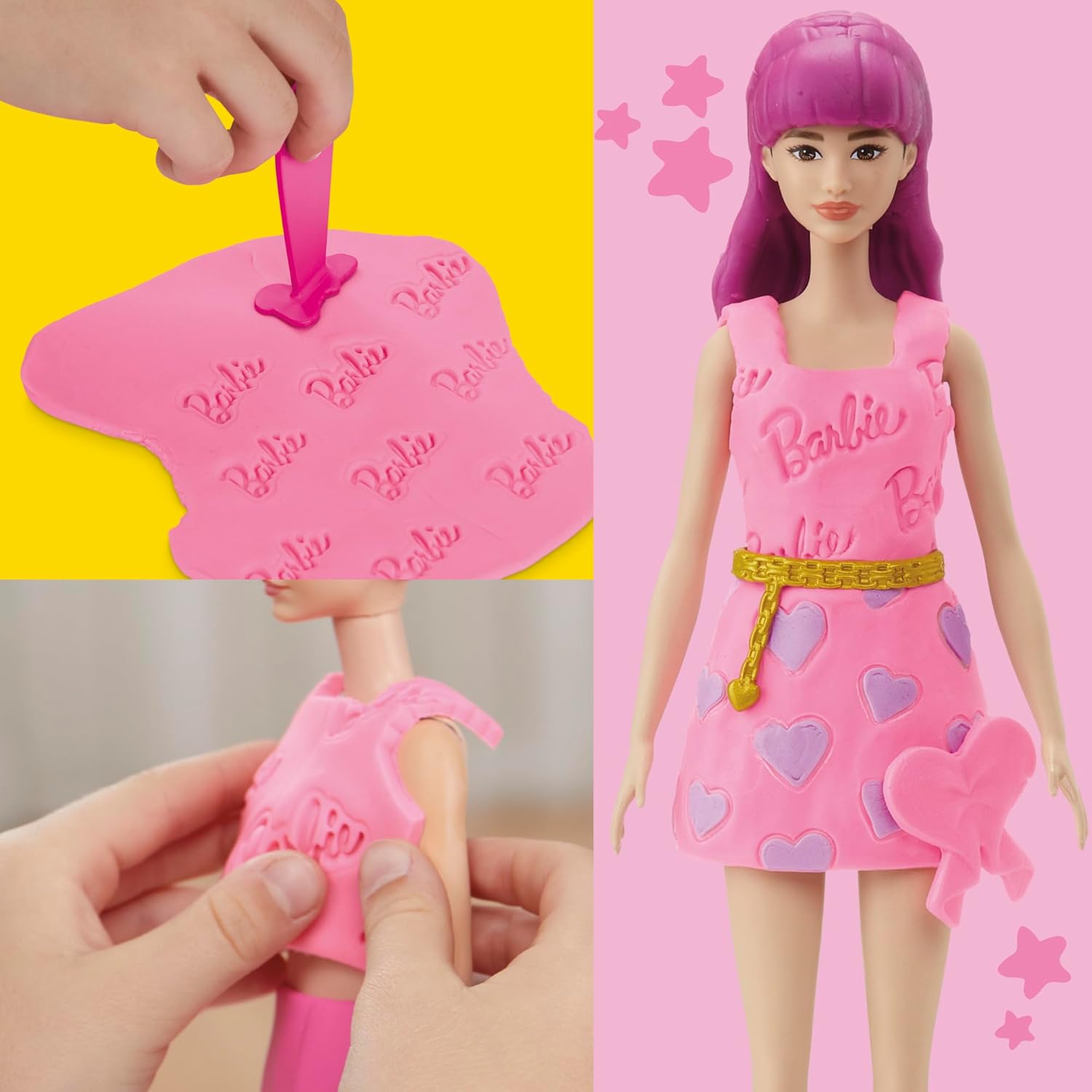 Play-Doh Barbie Hearts and Hair Set, Make Doll Clothes with Modeling Compound & 10 Fashion Accessories, Arts & Crafts for Girls & Boys 5+