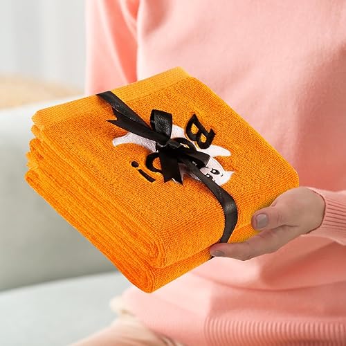 Miniatura 7 de Quera Paquete de 2 toallas de mano de Halloween, 100% algodón, bordadas, decoración de lujo de primera calidad, juego de toallas decorativas para