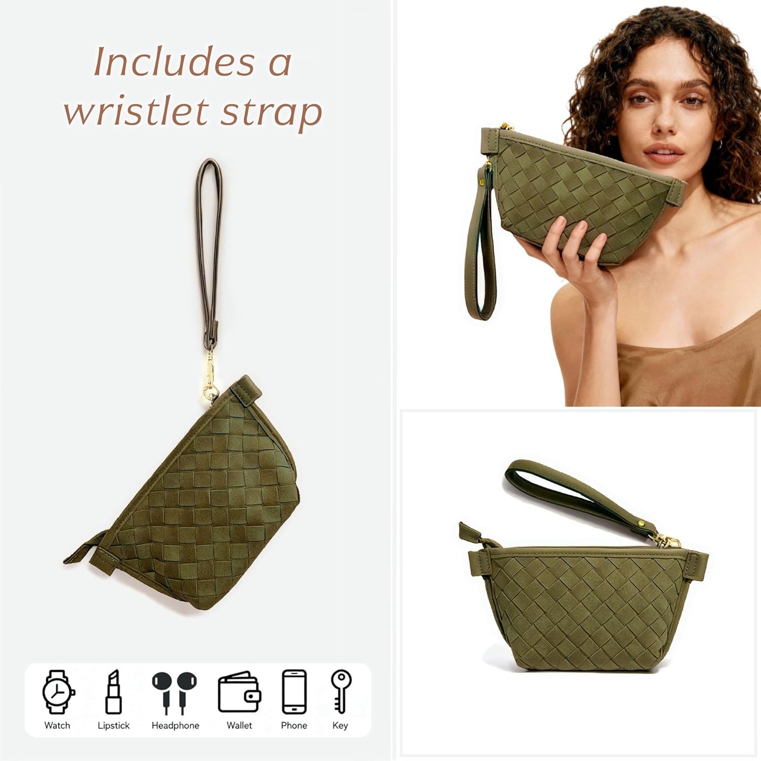 Mini Woven Crossbody Purse Clutch For Women Faux Suede Tiny Shoulder Bag with Wrist Strap - Image 4