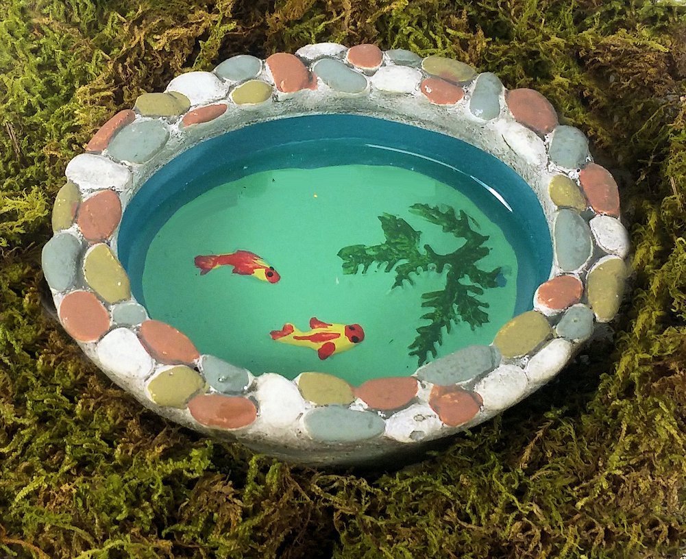 Miniature Fairy Garden Stone Fish Pond, 4 (Gray Stones, Oval Koi Pond
