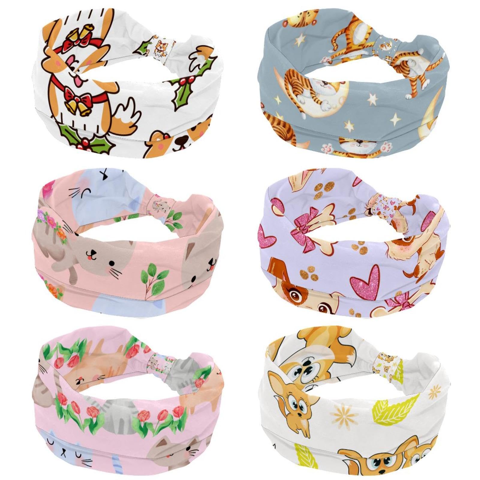 Lot de 6 bandeaux élastiques pour femme, motif tigre lune, bandeau antidérapant, bandeau anti-transpiration, bandeau de yoga pour entraînement, sport, gym, course à pied, fitness