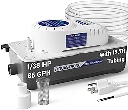 Aquastrong HVAC Condensate Pump, 115V/230V, Automatic Safety Switch, AC Condensate Removal for Air Conditioner, Furnace, Dehumidifier, 3.3' Power Cord, Grey, Medium with Tank & 19.7ft Tubing
