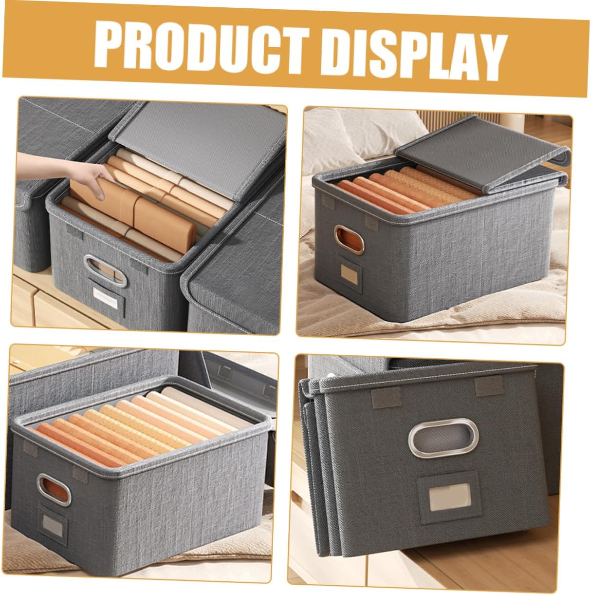 Clothes Storage Organizer Foldable Storage Bin Lid Capacity for Closet and Bedroom for Clothes Toys and Blankets Grey