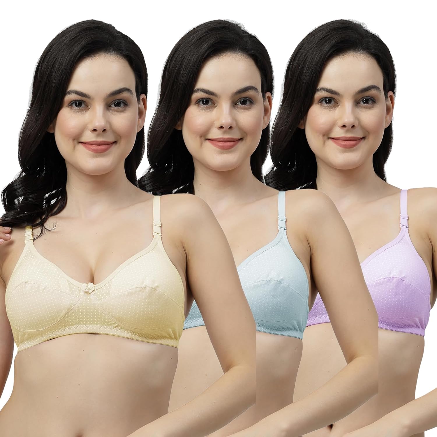 Blue, Lemon, Green Wirefree Non Padded Polka Print Bra