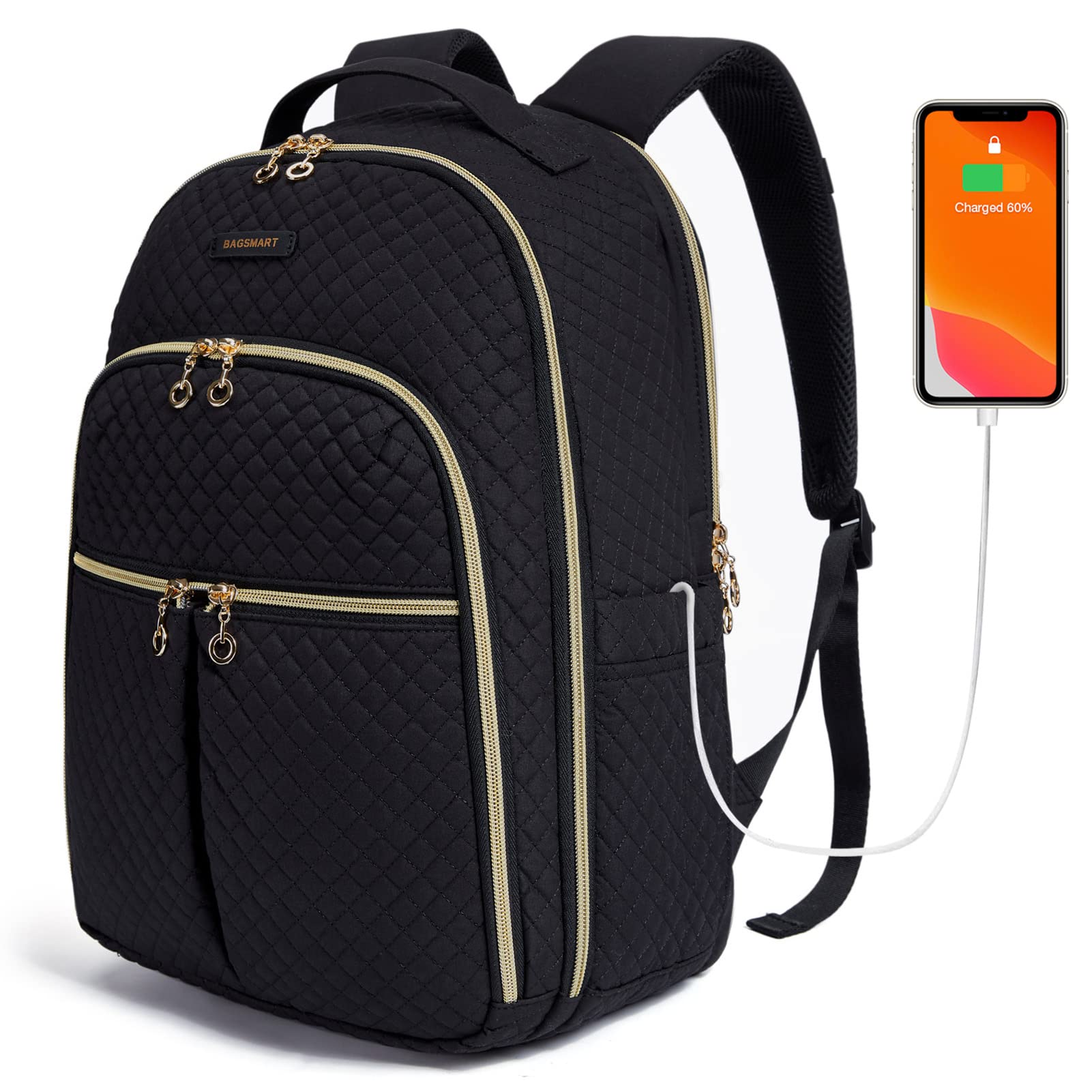 Laptop Backpack, BAGSMART Lightweight Travel Backpack for Women, 15.6" Multi-compartment Black Colle