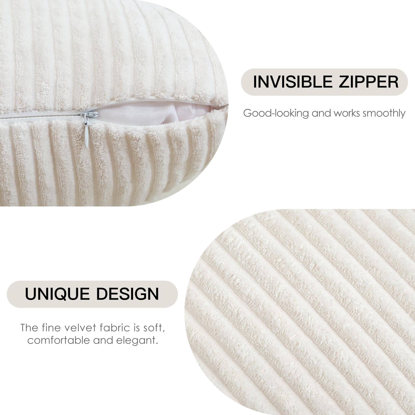 Lot 2 Housses Coussins Texturé Boucle 50x50cm - Taie Décorative Canapé Salon - Beige Crème