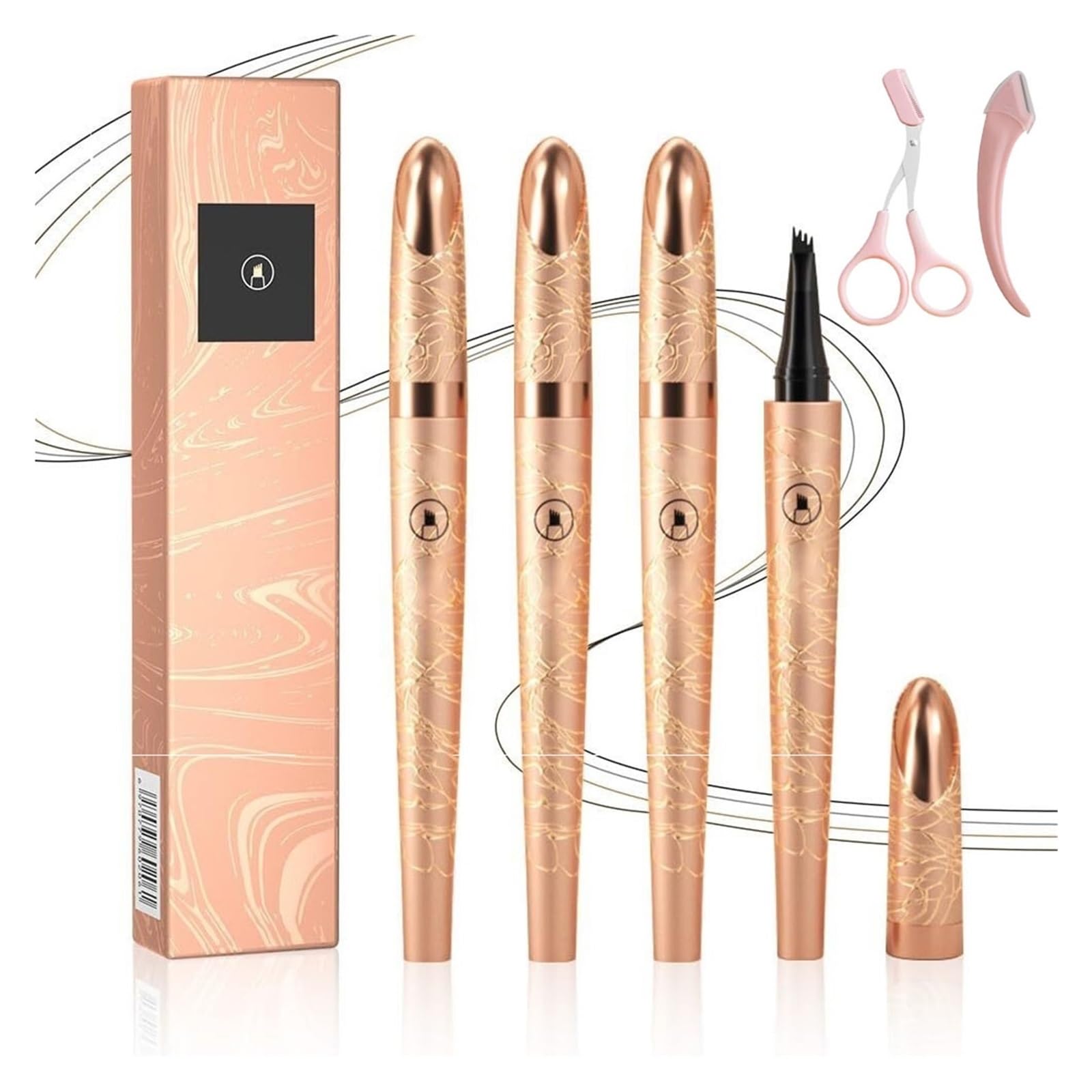 Microblading-Augenbrauenstift, 3D-wasserdichter Premium-Augenbrauenstift mit 4 Spitzen, lang anhaltendes, natürliches, magisches Augenbrauen-Make-up, feiner Konturenstift(All-4Pcs)