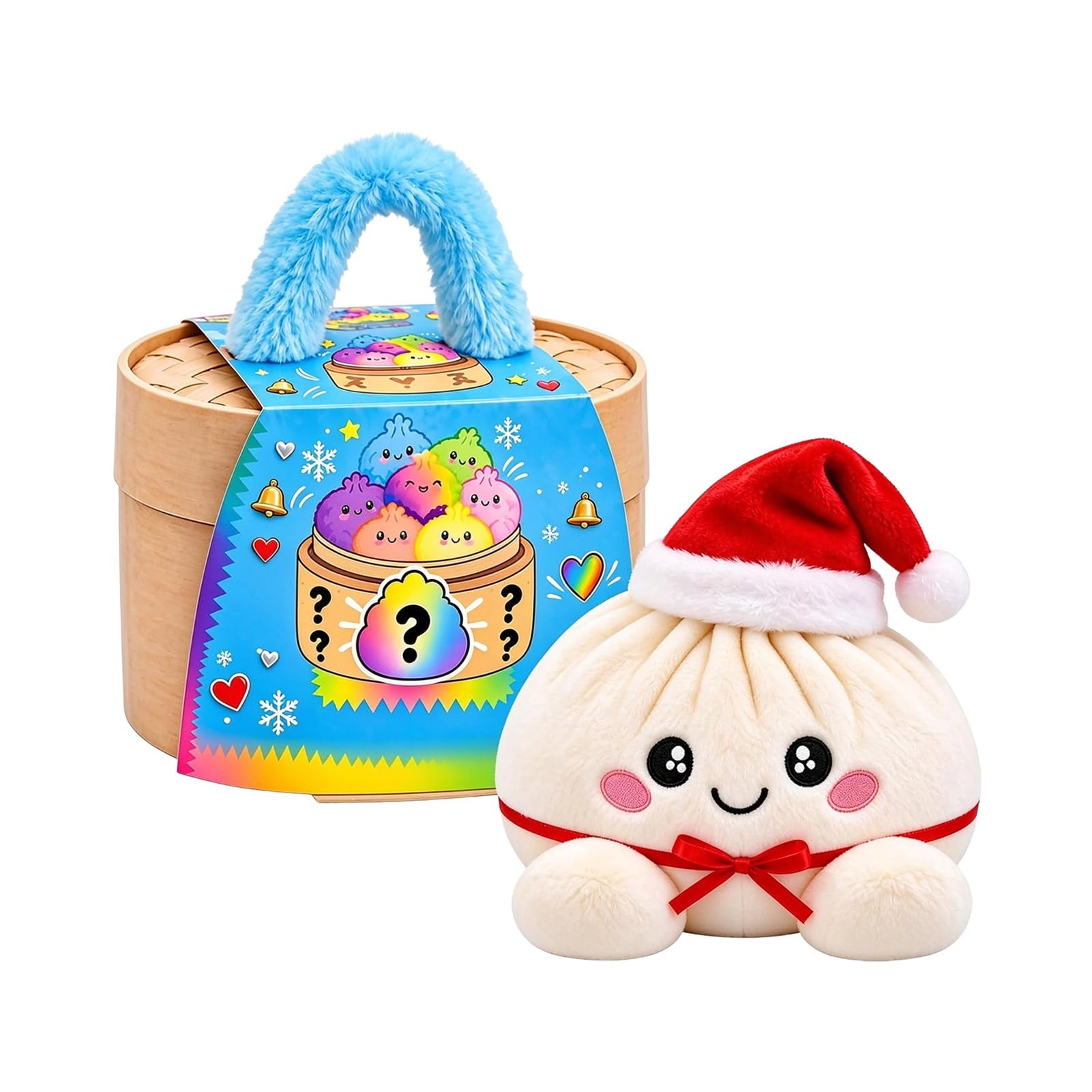 15cm Christmas Giant Dumpling Pillow, Mystery Cute Plush Stuffed Pillow, Plush Dumpling Cushion Cute Stuffed Squishy Bun Stress Relief Pillows with Steamer Gift Box for Adults, Home Office Decor