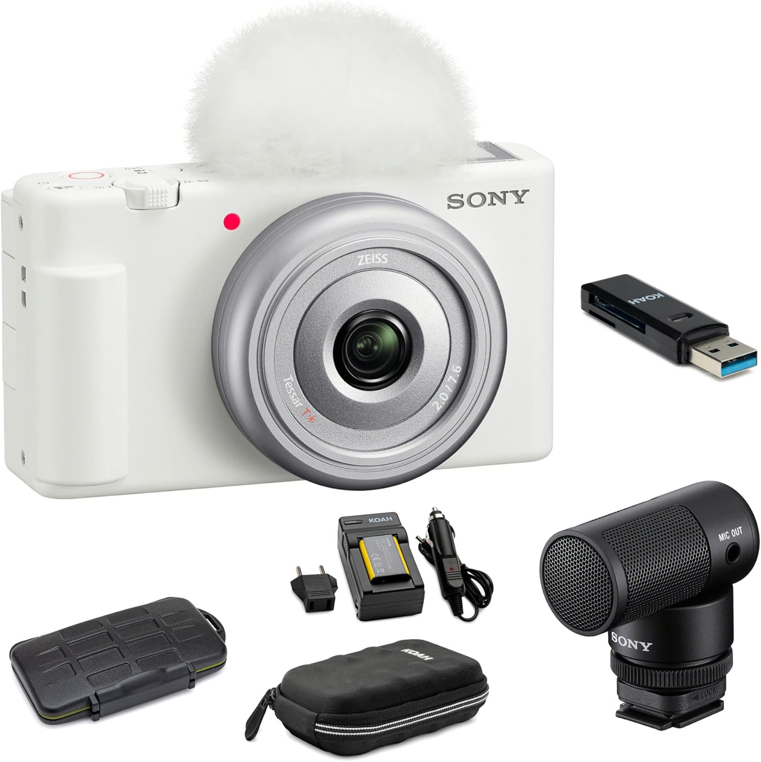 Sony ZV1F Vlog Camera (White) Bundle with Sony Vlogger